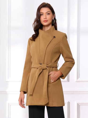 Image of Allegra K Women's Winter Elegant Stand Collar Overcoat Long Belted Pea Coat