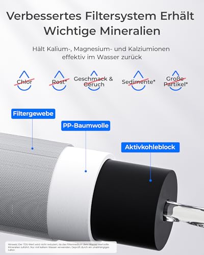 Waterdrop WD-FC-06 Wasserhahn aus Rostfreiem Stahl, Kohleblock Wasserfiltersystem, Leitungswasserfilter, Entfernt Chlor, Schwermetalle und Schlechten Geschmack (4 Filter Enthalten)