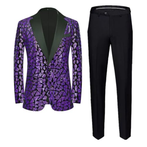 Men Irregular Sequin Suit 2 Piece Singer Host Dance Party Stage Dress Blazer Pant4