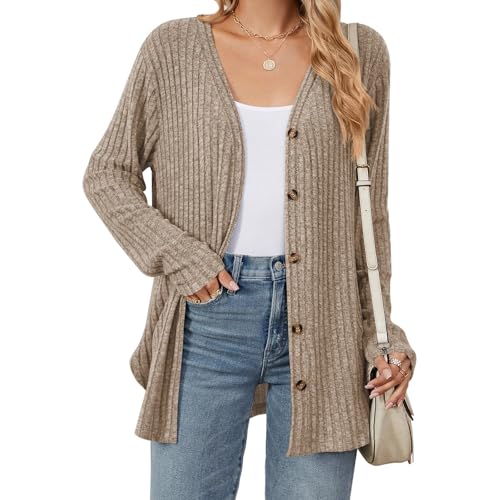 Image of Wowcarbazole Women's Long Sleeve Cardigan Open Front Casual Knit Sweaters Button Down Tops Lightweight Fall Outfits