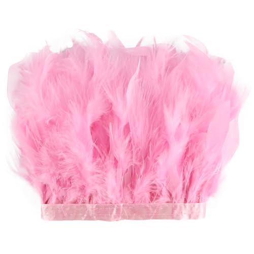 MAOFENG 2 Yards Natural Turkey Feathers Trim Sewing Fringe Fashion Dress Sewing 4-6inch for DIY Handicrafts Costumes Decoration Pink