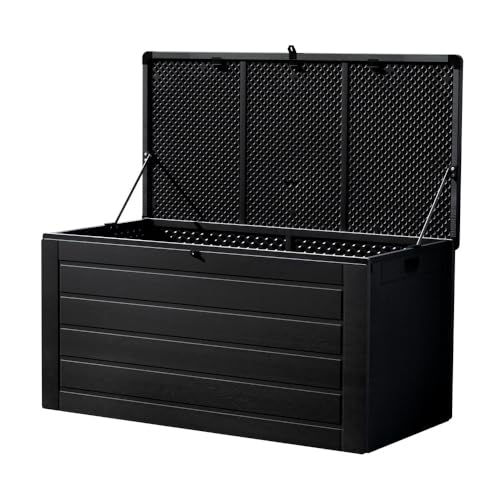 Gardeon Outdoor Storage Box Container Cabinet Bench, 680L Extra Large Lockable Tool Toy Deck Boxes Chest Garden Shed Storages Ottoman Chair Seat Patio Indoor Furniture, with Handles Black