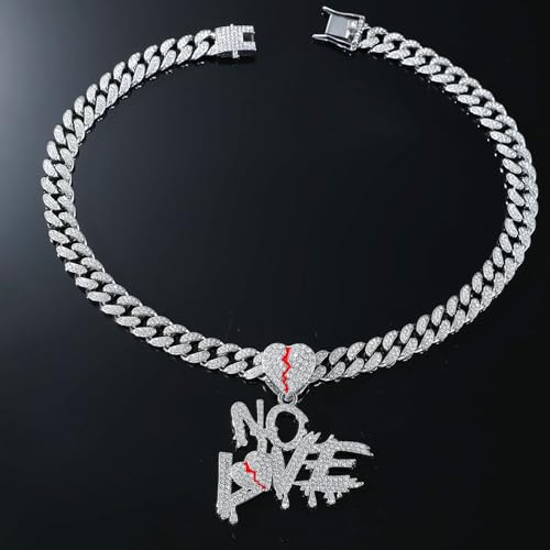 Miami Mens Cuban Link Chain Plated Bling Cuban Necklace Diamond No Love Chain for Men，Men's Fashion Jewelry，Hip-hop Cuban Chain2