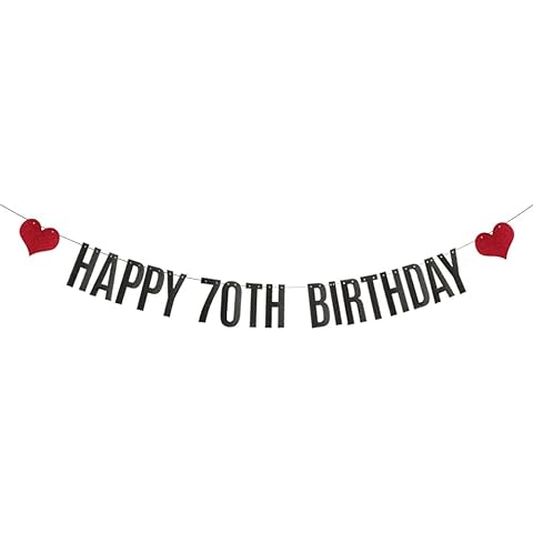 ABCpartyland Black Glitter Happy 70th Birthday Banner,70th Birthday Party Decorations Supplies, Pre-Strung,Letters Black,HAPPY 70TH BIRTHDAY