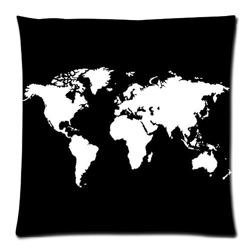 Artsadd Home Decor Personalized White World map On Black Zippered Throw Pillow Cover Cushion Case 20x20 (Two Sides)-image-35