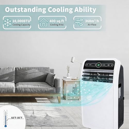 Image of Shinco 10,000 BTU Portable Air Conditioner, Portable AC Unit with Built-in Cool, Dehumidifier & Fan Modes for Room up to 400 sq.ft, RC, 24 Hour Timer, Window Kit