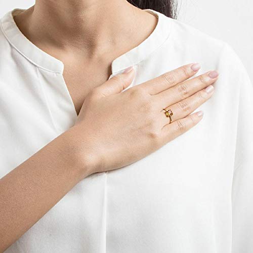Ivy Gems Yellow Gold 10K Princess Square Cut Citrine 5 Mm Stacking Anniversary Ring Contemporary Design For Women November Birthstone Size 6 #TOP2