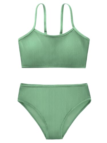 Image of Girl's 2 Piece Swimsuit Solid Spaghetti Strap Bikini Sets Beach Bathing Suit Swimwear for Teen Kids