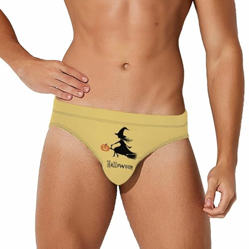 Witch Flying Halloween Holiday Printed Swim Briefs for Men Sexy Bikini Swimwear Elastic Beach Trunks Bathing Suit