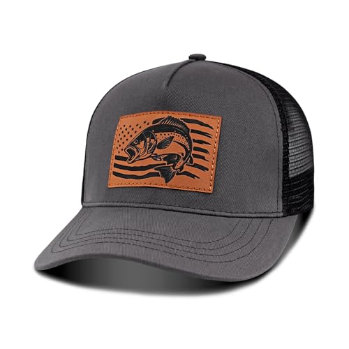 Image of Fishing Hat Fishing Gifts for Men, Bass Fish Flag Hats, Fishing Gear Accessories Stuff, Adjustable Fishing Trucker Hat