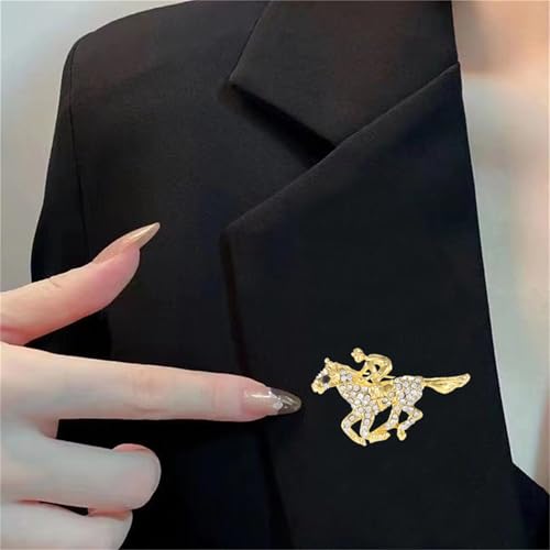 Image of Dreuyet Horse Brooch Pin Horse Racing Suit Lapel Pin for Women Men Rhinestone Antique Gold Horse Animal Brooch Clothing Outfits Accessory Jewelry