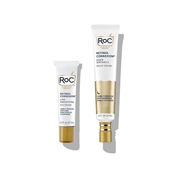 Roc-Retinol-Value-Set-Duo-Deep-Wrinkle-Night-Face-Cream-and-Retinol-Correxion-Eye-Cream-Packaging-May-Vary RoC Retinol Correxion Value Set Duo, Deep Wrinkle Anti-Aging Night Face Cream + Daily Under Eye Cream for Dark Circles & Puffiness, Moisturizer, Christmas Gifts & Stocking Stuffers for Women and Men