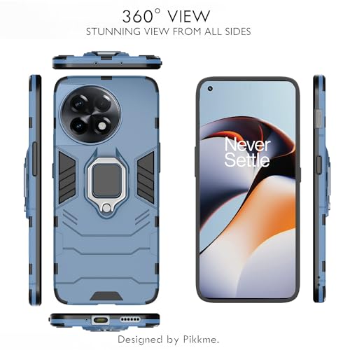 Image of Pikkme OnePlus 11 5G Back Cover | D5 Tough Armor Bumper | 360 Protection Case | Ring Holder Stand Case for OnePlus 11 5G (Blue)