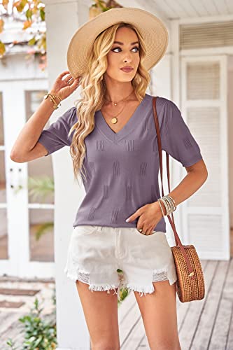 Image of Arach&Cloz Women's Lightweight Spring Summer Sweater Tops Casual Short Sleeve Blouses Shirts