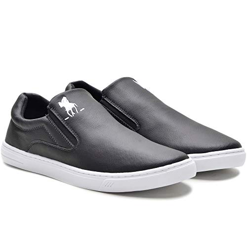 Tênis Slip On Casual Polo Masculino Solado Tr Confort + Boné Cor:Preto;Tamanho:40