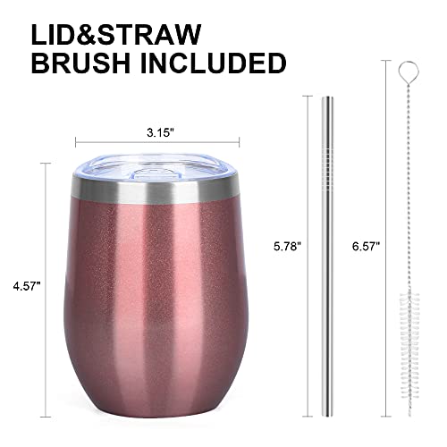 Mezmut 12 Oz Insulated Wine Tumbler With Lid Double Wall Vacuum Stainless Steel Wine Glass Coffee Mug Insulated Tumbler Cup For Champaign, Cocktail, Beer (Rose Gold, 6 Pack) #TOP1