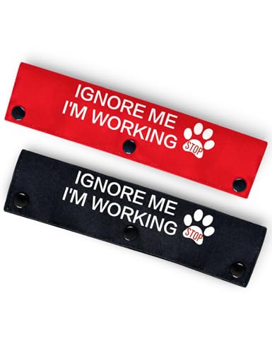KISJO Ignore Me I'm Working 2 Set Funny Red and Black Dog Leash Sleeve Wrap -Hanging ID Patch Tag - Pet Birthday Gift - Gift for Dog Owner and Lover