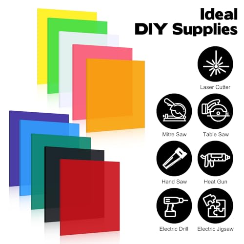 10 Stück Farbige Acrylplatten 3 mm Dick Acryl Kunststoffplatte Acrylglas Platten für Laserschneiden DIY Kunsthandwerk Bilderrahmen und Schilder, 20 x 20 cm