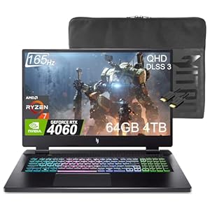 acer Nitro 17 (2024) Gaming Laptop (17.3″ QHD 165Hz, AMD Ryzen 7 7840HS, 64GB DDR5 RAM, 4TB SSD, GeForce RTX 4060 8GB 8-Core (Beat i7-12700H)), 4-Zone RGB, Wi-Fi 6E, IST Cable, Win 11 Home, Black