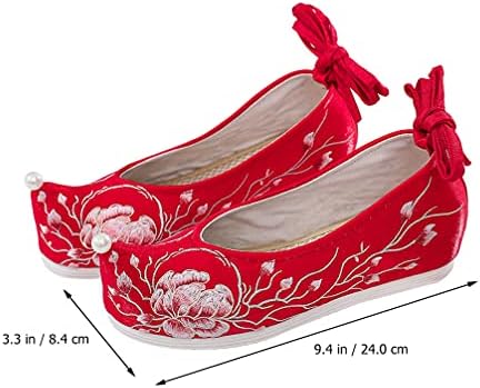 Holibanna Chinese Slippers 1 Pair Red Chinese Embroidery Shoes Pointed Toe Flat Shoes Slip on Traditional Wedge Heel Ballet Shoes Retro Style Hanfu Costume Shoes Chinese Shoes | Image 3
