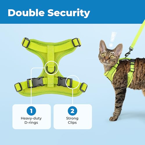 Voyager Escape-Proof Step-in Lock Cat Harness & 5ft Neoprene-Handle Leash Set All-Weather Mesh with Reflective Stitching for Small to Large Cats by Best Pet Supplies, Lime (327), S - Image 6
