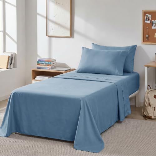 21 Inch Deep Pocket Twin XL Sheets Set Wrinkle Free Microfiber Coronet Blue