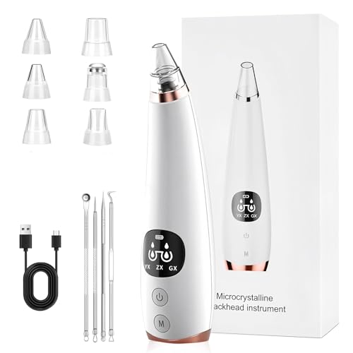 Aspiratore Punti Neri, Elettrico Comedone per Pulizia Viso e Rimozione Pori, Pulitore dei Pori, Rimozione di Elettrico Comedone con 6 Testine e 3 Modalità di Aspirazione Blackhead Remover Vacuum