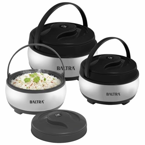 Image of BALTRA Inner Stainless Steel Casserole Set | Keeps Food hot & Fresh Chapati, Roti, Biryani | Serving Bowl with Lid | Hot Box for Kitchen | House Warming Gifts Set (Verna (1000ML,1500ML, 2000ML))
