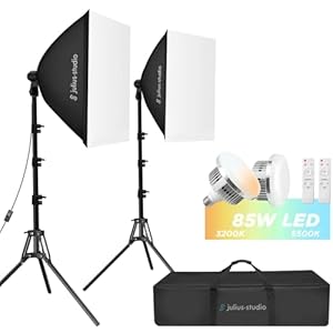 Julius Studio [2-Pack] 85W LED Softbox Lighting Kit, 20 x 28 inch (W x H) Soft Box with Remote Control, Hyper 6300 Lumen Brightness, 3200K–5500K Color Control, Soft Light Diffuser Modifier, JSAG489