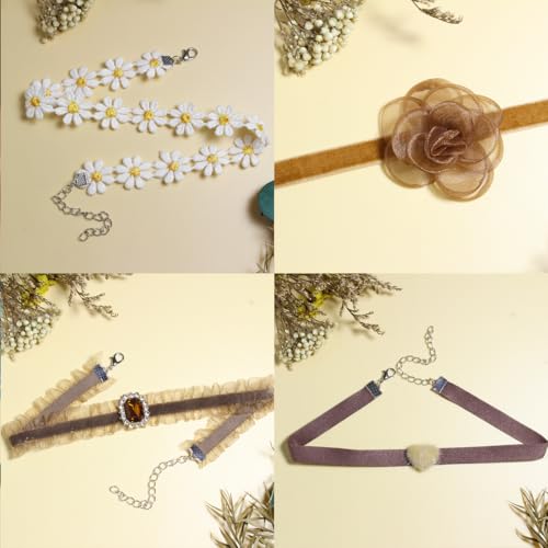 Nova&Aria Chokers Set For Women Heart Choker Necklaces Flower Pendant Velvet Cute Pink Turquoise Blue White Black Choker Necklace Christmas Colorful Lace Chokers2