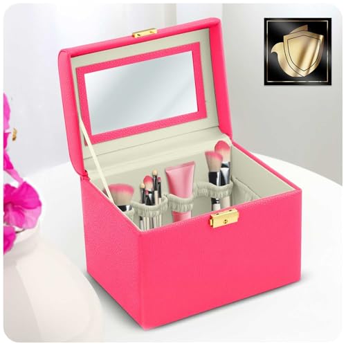 Mallette de maquillage en cuir synthétique rose avec miroir intégré
