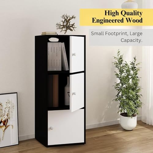 Image of Callas 3-Tier Wooden Cabinet with Magnetic Door for Home, Kitchen Unit | Engineered Wood, Space-Saving, Multipurpose Organizer (BR-11-Black)