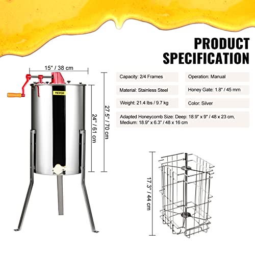 Vevor MANUAL HONEY EXTRACTOR 2/4 F Honey Extractor,2/4 Frame Stainless Steel Manual Beekeeping Extraction thumb #6