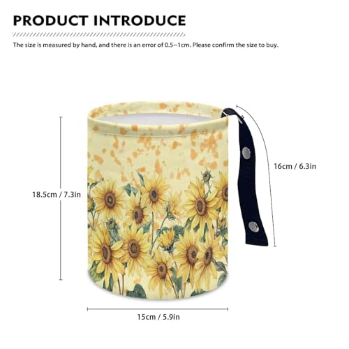 Image of Cute Sunflower Design Car Trash Bin Hanging, Waste Basket - Cute, Portable, Collapsible, Waterproof Rubbish Bag for Back Seat, Floor, or Hanging Headrest
