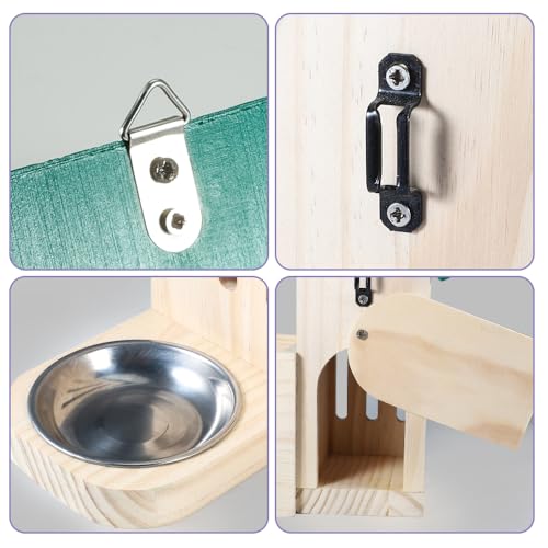 Picowe Butterfly House Wooden Butterfly Habitat Natural Butterfly Nesting Box Garden House with Feeder Hanging (Green, with Plant Holder)