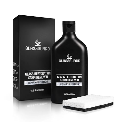 GlassGuard Glass Restoration Stain Remover to Clean Shower Doors | Glass Cleaner for Hard Water Stains Water Spot Soap Scum & Limescale | Tile & Bathtub Spot Cleaner with A Scouring Pad | 250ML