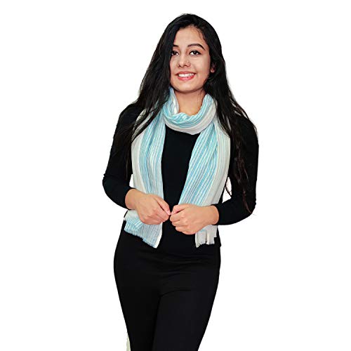 Image of ZEBAYA Unisex Woollen Stole in Yarn Dyed Stripes for Winter (Swami S05, Sky Blue, 75 x 180 cm)