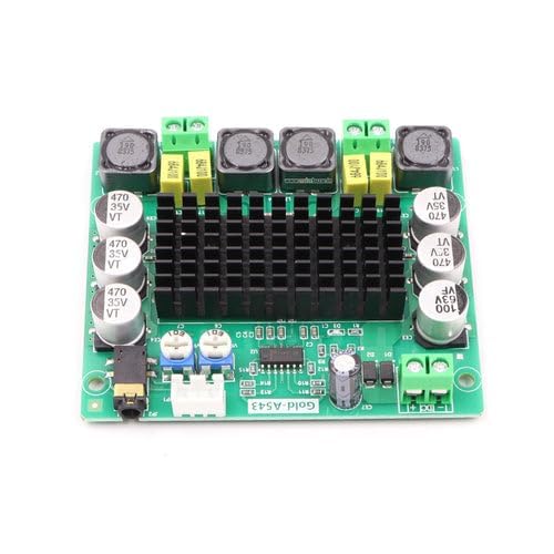Image of Gold A543 TPA3116D2 120W Stereo Audio Amplifier Board - High-Power Class D Digital Amp Module with Heatsink - DC 5V-24V Input - Ideal for Home Audio, DIY Speakers, Subwoofers & Car Amplification