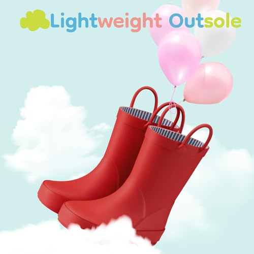 HISEA Rubber Rain Boots for Toddlers and Kids Boys Girls Lightwight Waterproof with Easy-on Handle3