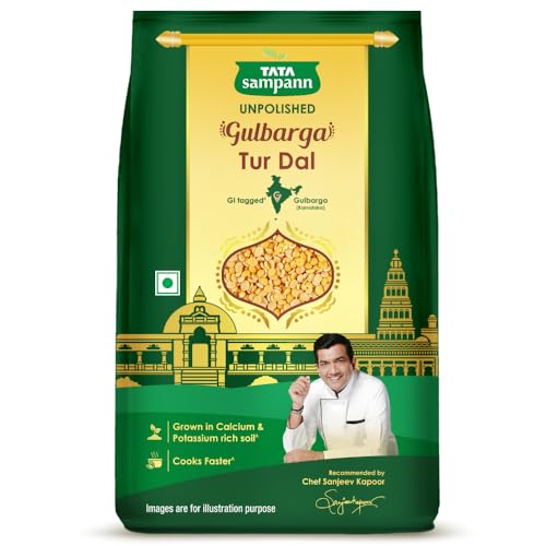 Image of Tata Sampann Unpolished Gulbarga Tur Dal, 1kg, GI Tagged Premium Patka Dal, Grown in Calcium & Potassium Rich Soil, Cooks Faster, Sourced from Gulbarga, Karnataka