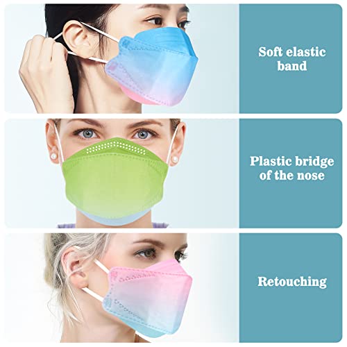 Sooqoo Kf94 Face Mask, 50 Pcs, Elastic Ear Loop And Nose Clip, 3D Fish Type Mouth Shield, 4 Layer Protection, Individually Wrapped Disposable Mask For Adult, Multi-Color #TOP4
