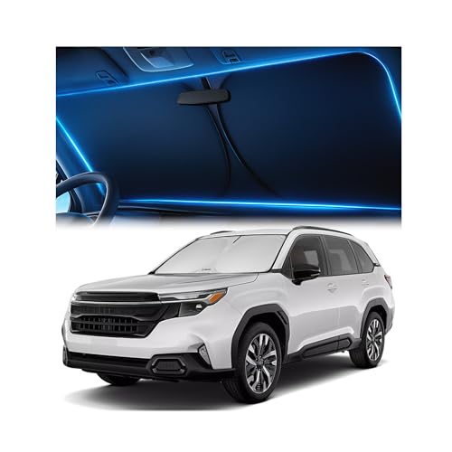Windshield Sunshade for Subaru Forester 2019-2023, 2024, 2025, 2026 - Innovative No-Light-Pass Technology, Mirror Cut-Out, Blocks 99% UV Rays, Fade-Resistant, Easy-Fold Forester Windshield Sun Shade