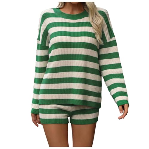 Ensemble pull rayé pour femmes haut manches longues ample et short pyjama décontracté