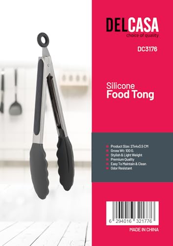 Delcasa DC3176 Silicone Food Tong with Handle Silver/Grey