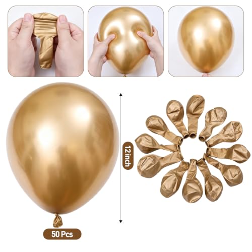 Image of KALOR 12 Inch Metallic Sand Gold Balloons, 50 Pcs Latex Helium Metallic Balloons for Kid's Birthday Party, Baby Shower, Wedding, Graduate Party Decorations