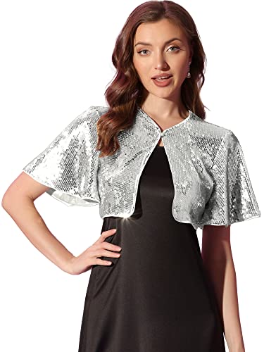 Image of Allegra K Sequin Bolero for Women's Sparkly Crop Glitter Formal Shrug for Evening Dresses