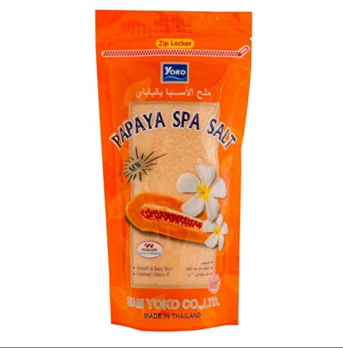ThongKoon Pack of 2 YOKO Papaya Spa Salt Scrub Smooth & Body Skin Enriched Vitamin E - Papaya SPA Salt is for a skin, enriched vitamin E, Papaya with natural salt benefits.300g X2p.(21 Oz)