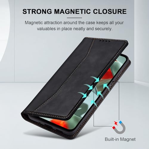Image of Jasonyu Flip Wallet Case for Google Pixel 9 Pro XL,Leather Magnetic Folio Cover with Card Holder,Kickstand - TPU Shockproof Durable Protective Phone Case,Black