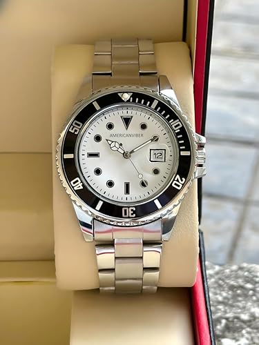 Image of AMERICANVIBER Luxury Diver Watch with Green Dial, Stainless Steel Band, Date Display, Quartz Movement