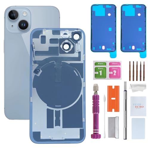 YUZHECHO Back Glass Replacement for iPhone 14(6.1 inches Blue) Integrated Glass & Wireless Charging Repair Tools are Included